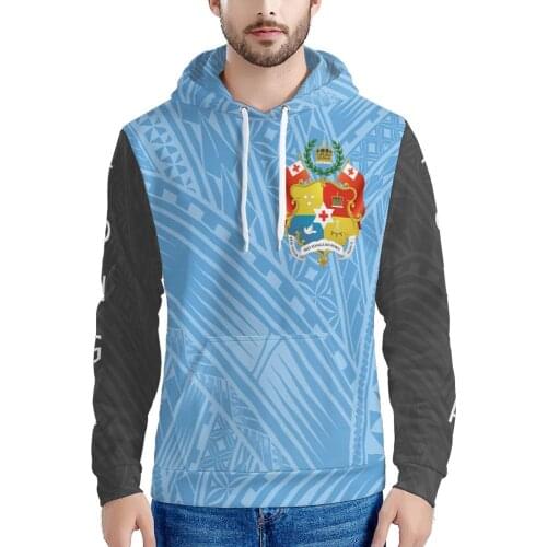 Polynesian Tonga Style Men Windproof Warm Hoodies Print Logo Custom Mens Plus Size Long Sleeve Hooded Sweatshirt
