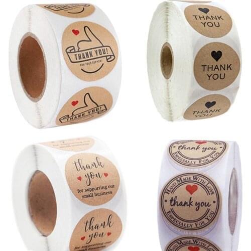 2000pcs Handmade love Kraft paper Seal thank you stickers Tape rolls for packging decoration gift Sealing label set 4 rolls