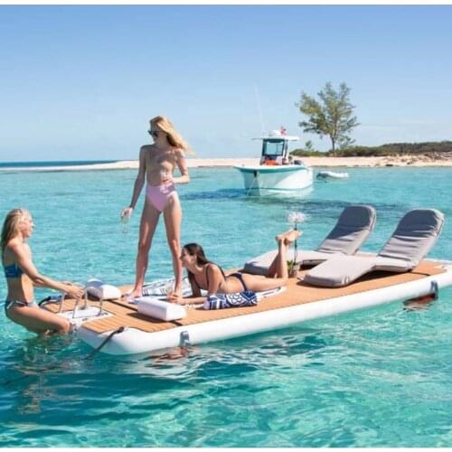 Inflatable Swim Island Floating Raft Inflatable Foil Water Jet Ski Dock Floats Platform With Ladder for Lake River Water Sports