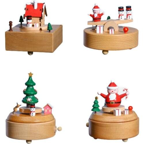 New Rotating Wooden Music Box Christmas Tree Music Box Childrens Toys Home Decorations Birthday Christmas Gift Direct Sales