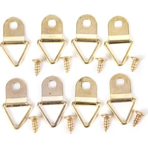 100Sets New Golden Picture Hangers Brass Triangle Photo Picture Frame Wall Mount Hanger Hook Ring Iron Wholesale