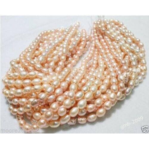 NEW 3PCS Genuine Natural 6-7mm pink Rice freshwater pearl Loose beads 14" strand