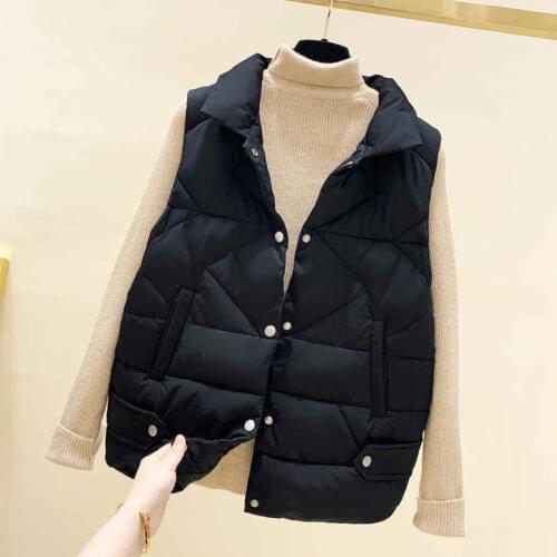New Women Autumn And Winter Vest Filling Cotton Solid Color Zipper Casual Style Sleeveless Jacket