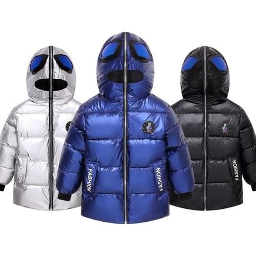 New Boys Winter Down Padded Jacket Older Children Mid-length Hooded Ultraman Thick Warm Cotton Coat 4-14T