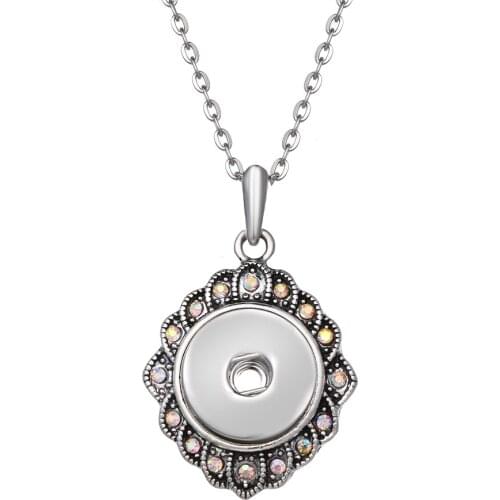 New Vintage Flower Snap Button Necklace with Chains Metal Snap Pendant Necklace Fit 18mm 20mm Snap Button Jewelry for Women