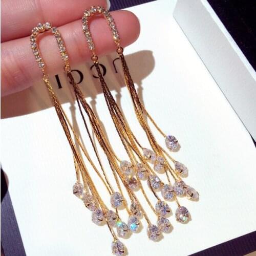 New Korea Luxury Fashion Gorgeous Long Drop Earrings for Women AAA Zirconia Engagement Wedding Birthday Gift for Ladies