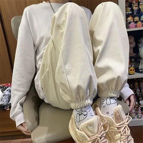 Solid High Waist Korean Streetwear Corduroy Pants Winter Thicken Warm Vintage Harem Pant Vintage Harajuku Joggers Women Trousers