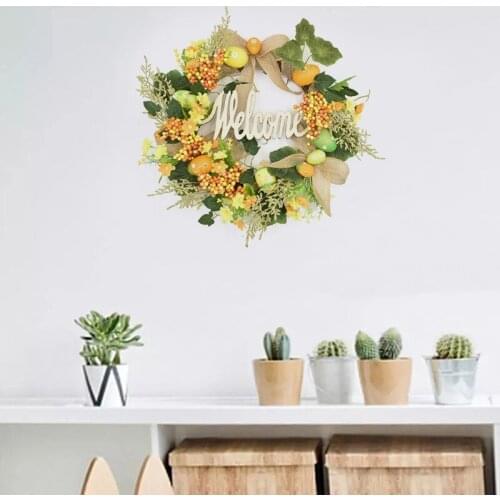 Easter Garland Eggs Rattan Wreath Artificial Flower Door Hang Easter Decoration