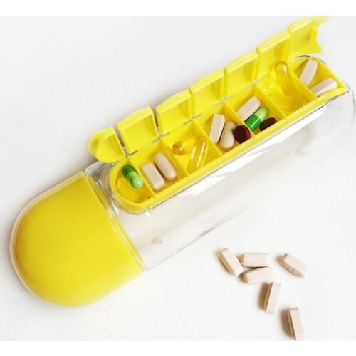 Plastic Water Bottle With Daily Pill Box Organizer Drinking Bottles Transparent Sport Bottle Leakproof PC material 600ml Outdoor