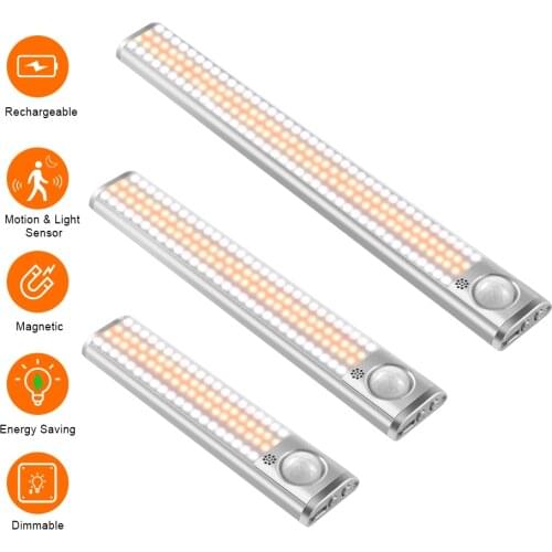 Under Cabinet Light Motion Sensor Kitchen Lamp 80/120/160 LEDs Rechargeable Dimmable Closet Wardrobe Light With Magnetic Stripe