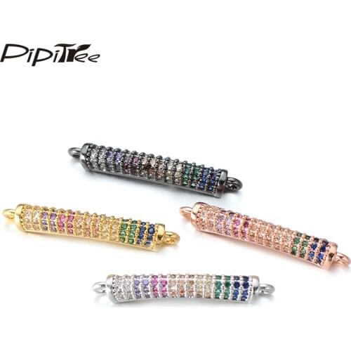 Pipitree Rainbow Cubic Zirconia Stone Geometric Long Tube Charms for Jewelry Making Bracelet Necklace Women Men Accessories