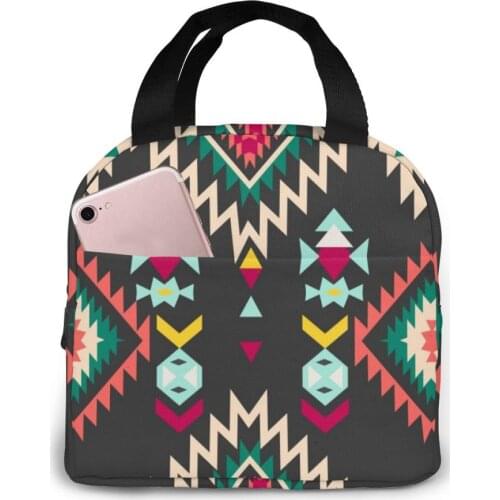 Portable Lunch Bag Ethnic Pattern Thermal Insulated Lunch Box Tote Cooler Bag Bento Pouch Lunch Container Food Storage Bag