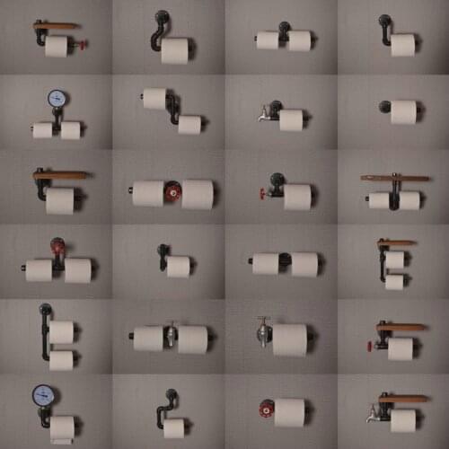 Retro Industrial Kitchen Tissue Holder Iron wood Bathroom Paper Mobile Phone Holder Toilet Towel Rack Tissue Boxes decoration