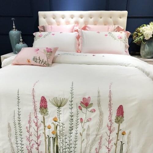 Luxury Royal 100S Egyptian cotton Embroidery Bedding sets Queen King Wedding Duvet cover Bed sheet set Pillowcases white 4/6pc