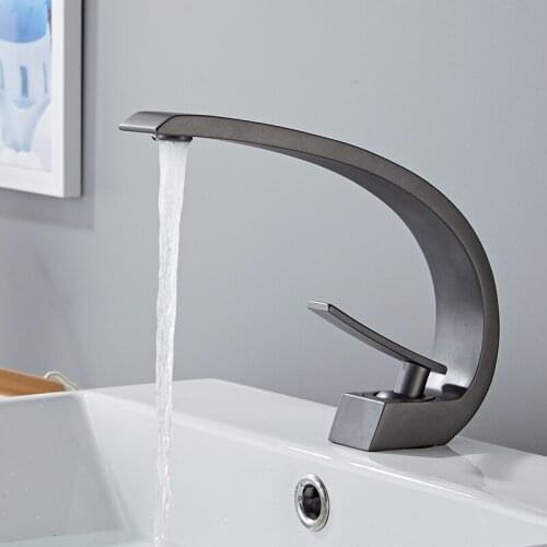 Basin Faucet Gun Grey Bathroom Mixer Tap Black/Gold Wash Basin Faucet Single Hole Hot and Cold Waterfall Fauce