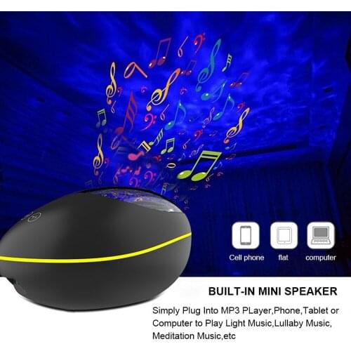 Lucky Stone Ocean Wave Projector LED Night Light Remote Control TF Cards Music Player Speaker Aurora Water Wave Projection 5