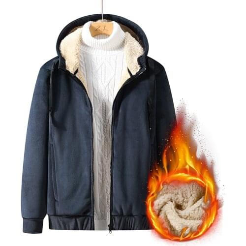 Thick Warm hoody MEN L-8XL winter hoodie MAN lamb wool winter jacket for men thick solid color cardigan warm fur coat casual