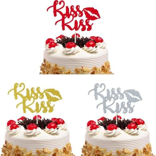 Cake Topper Kiss Lip Valentines Day Wedding Cupcakes flags Glitter Paper Mariage Cake Toppers Kids Happy Birthday Party Diy New