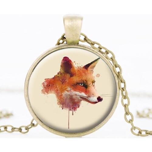 SUTEYI High Quality Vintage Fox Necklace Animal Painting Round Glass Cabochon Pendant Necklaces Handmade Jewelry