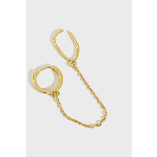 YPAY 1 PC Pure 925 Sterling Silver Ear Clip Cuff Wrap Earrings INS Square Circle Chain Tassel Earring No Piecing Jewelry YME497