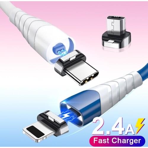 2.4A USB Type C Cable Smartphone USB C Charging Wire Magnetic Micro USB Type C 8 Pin Plug For iPhone 12 Pro Max Xiaomi Samsung