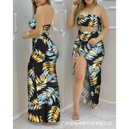 Womens 2021 new tube top pleated two-piece skirt