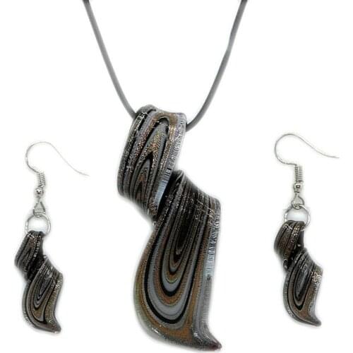 Chinese Style Retro Handmade Personality Pendant Female Spiral Black Glass Pendant Earring Necklace Set