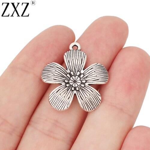 ZXZ 10pcs Tibetan Silver Flower Charms Pendants for Necklace Bracelet Jewelry Making Findings 25mm