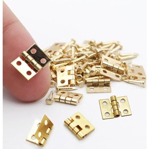 20/50/70/100Pcs 1x 0.8cm Mini Brass Hinges with Replacement Straight Nail Decorative Jewelry Wooden Box Furniture Accessories