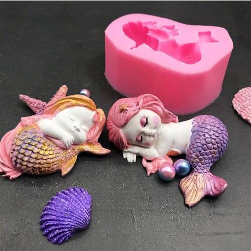 3D Mermaid Fondant Cake Moulds Thicker Silicone Mold Cake Soap Mold Fish Fork Tail Sugar Craft Decorating Baking Tools Resin Art