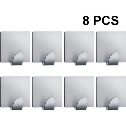 8Pcs Adhesive Hooks Wall Hooks Hanger Waterproof Stainless Steel Hooks for Hanging Robe Coat Towel Keys Bag Towel Hook 35x35mm