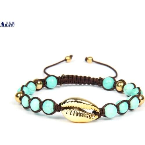 Ailatu Hot Sale Handmade Natural Seashell Hand Knit Shells Bracelet with 6mm Natural Howlite Stone Beads