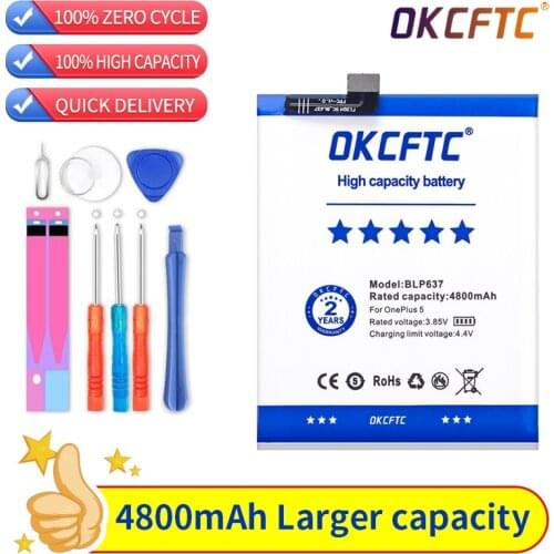 OKCFTC 4800mAh BLP637 Good Quality Battery For Oneplus 5 One Plus 5 Five One Plus 5 Battery+Gift tools +stickers