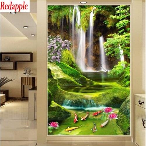 Diamond painting abstract painting 5d diamond mazayka embroidery crystal fish koi waterfall lotus fengshui 3d full square round