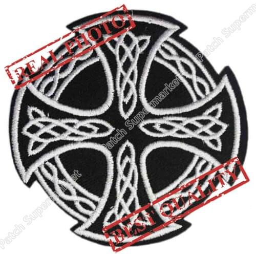 3" Black White CELTIC CROSS Irish Pride tattoo pagan Biker Vest Jacket Chest iron on patch MC motorcycle badge Rock Punk