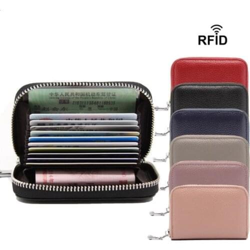 First-tier Cowhide Leather REID Credit Bank Card Wallet Holder Bus Card Cover Case Identity Card Bag Stationery Birthday Gift