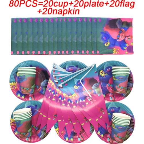 Kids Favors Trolls Birthday Party Supplies Napkins Cup Plates Tableware For Baby Shower Birthday Party Decorations Banner Flags