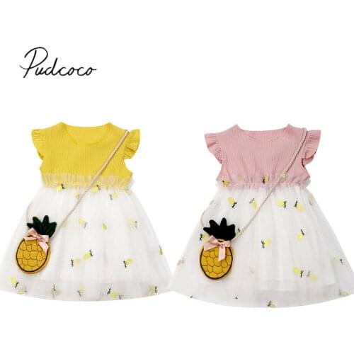 2019 Children Summer Clothing Newborn Infant Kid Baby Girl Toddler Ruffle Tutu Dress Princess Party Dress Sundress Pineapple Bag