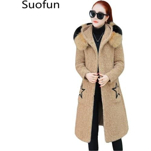 Suofun Long Slim Thick Female 2021 Fashion New Womens New Fur Collar With Hood Section Medium Warm Parker Womens Winter Coats