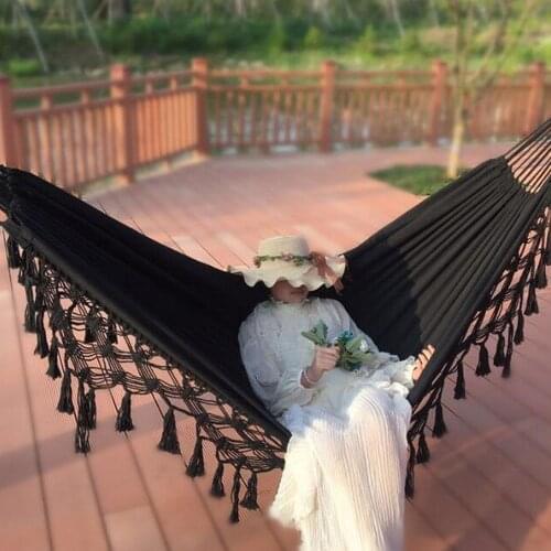 White Canvas Double Swing Hammock Bohemian Style Outdoor Camping Beach Courtyard Household Decoration Ornaments