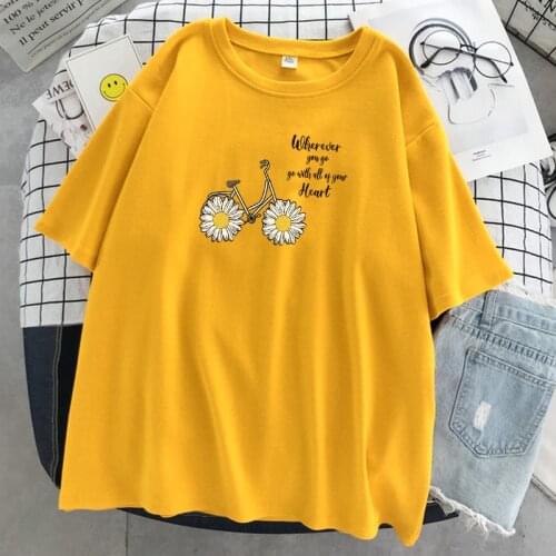 Sunflower Bike Kawaii Fashion Style Print Womens T-Shirt Summer Breathable T Shirt Vintage Brand Clothes Soft Casual Tops Women