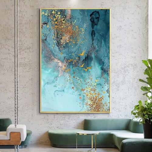 Blue Sky With Gold Wild Goose Paintings 100% Hand Painted Oil Painting On Canvas Abstract Modern Wall Art For Home Decor