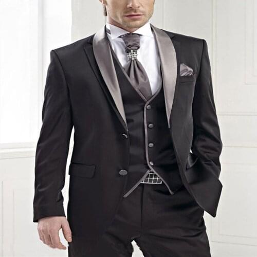 Black 3 Pieces Wedding Suit For Men Slim Fit Mens Business Casual V-Neck Vest Costume Formal Terno Masculino Clothing