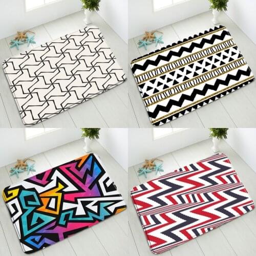Creative Geometric Non-Slip Bathroom Mat Indoor Floor Mats Bedroom Kitchen Doormat Absorbent Carpet Flannel Washable Home Decor
