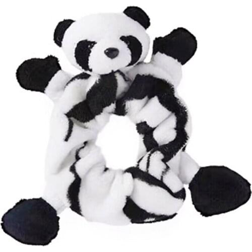 Lovely Velvet Plush Panda Scrunchies Hair Ties Rope Cute 3D Animal Head Doll Elastic Ponytail Holder Hair Accessories