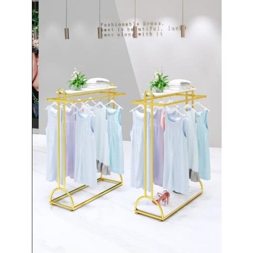 Multifunctional double row middle island rack womens clothing shelf Nordic clothing store display rack gold display rack