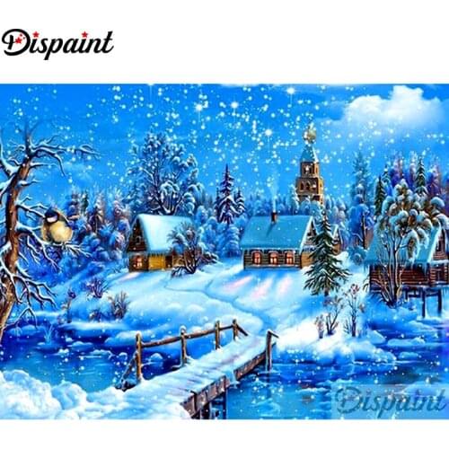 Dispaint Full Square/Round Drill 5D DIY Diamond Painting "House snow landscape"3D Embroidery Cross Stitch Home Decor Gift A12111