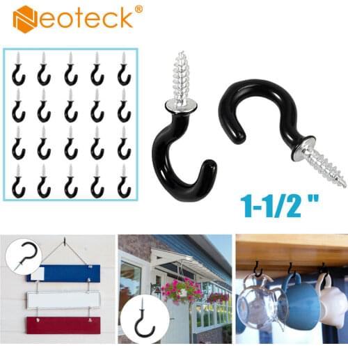Neoteck 20 Pcs 1-1/2 " Ceiling Hook Eye Hook Clothesline Hook Question Mark Eyebolt Hook Screw Hook Question Mark Black Hooks