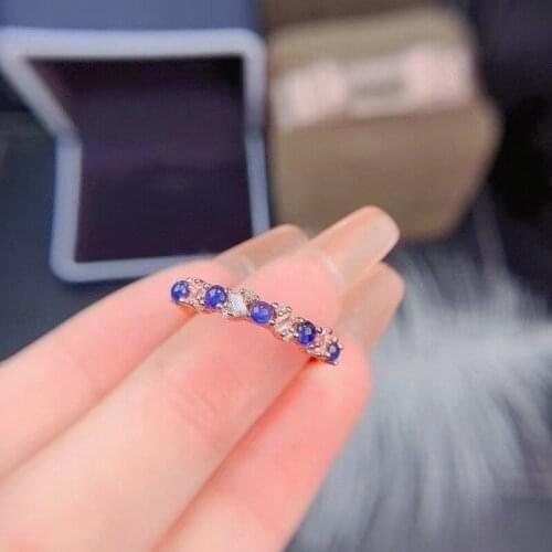 New Natural Sapphire Ring 925 Silver Ladies Small Fresh and Simple Style