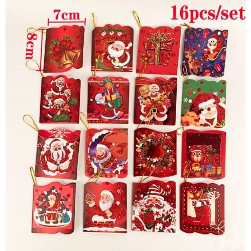 Newest Christmas Greeting Card 16pcs/set Xmas Pendant Elk Postcard Gift Card Santa Claus Card Merry Xmas Gift Cards For New Year